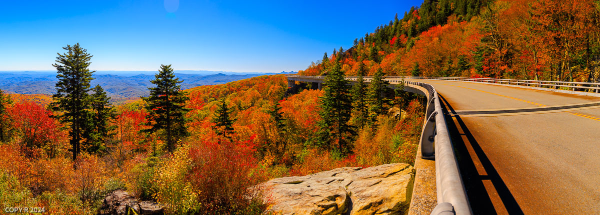 Linn Cove Viaduct on the Blue Ridge Parkway in North Carolina in fall color
