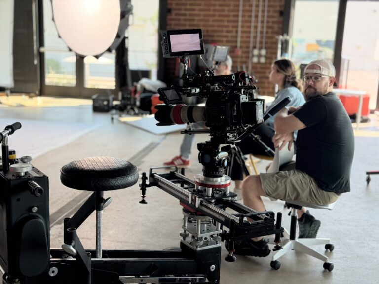 Canon C500 on a slider and dolly during a Charlotte commercial shoot