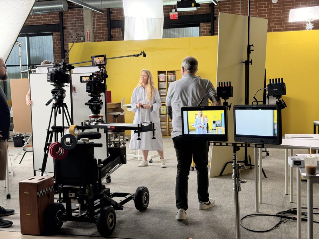 Two Door FX crew on set with dolly, jib and client monitors